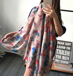 Butterfly pattern fringed scarf wholesale
