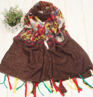 Floral fringed scarf wholesale
