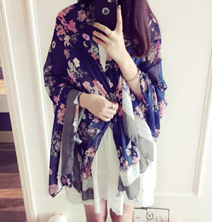 Wholesale floral fringed cotton scarf