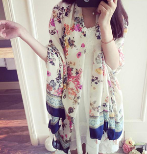 Wholesale floral fringed cotton scarf