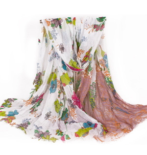 Floral print fringed scarf wholesale