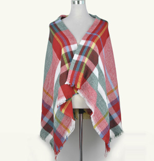 Wholesale plaid women fringe scarf